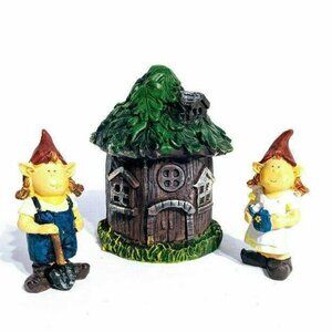 Garden Gnome Figures with House Resin Set of 3 3.5" Decor